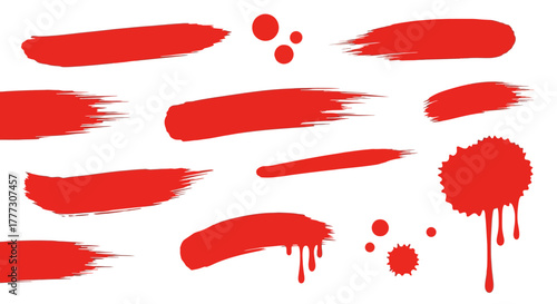 Various scarlet brush strokes and splatters forming an aesthetic decorative arrangement offering