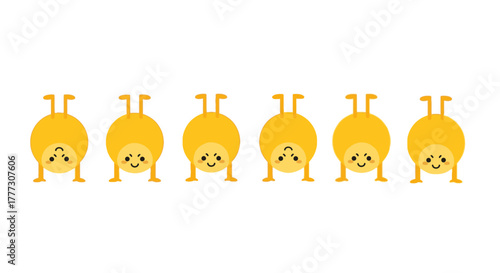 Quirky characters balancing with smiles a playful cartoon illustration in cheerful yellow tones