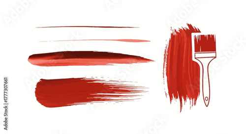 Scarlet Brushstrokes and Tool: A Visual Depiction of Artistic Expression and Creation