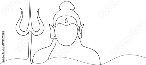 Lord Shiva face with trident in continuous line art