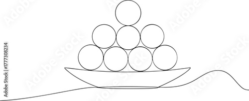 Black outline of a boat carrying stacked circles on water