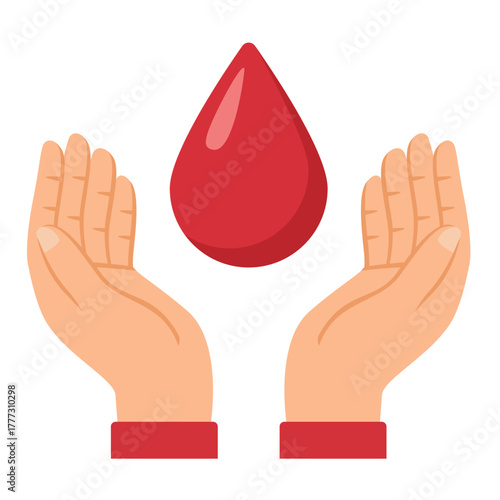 Blood Donation with Hands and Red Drop Flat Illustration