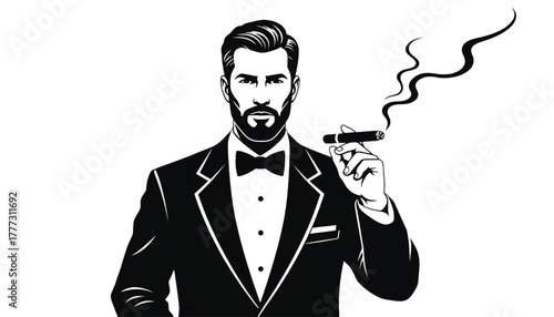 Young Men Smoking Cigarettes Front View Vector Illustration Isolated on White Background