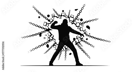 Silhouette of a person breaking free from chains, symbolizing liberation and overcoming obstacles.