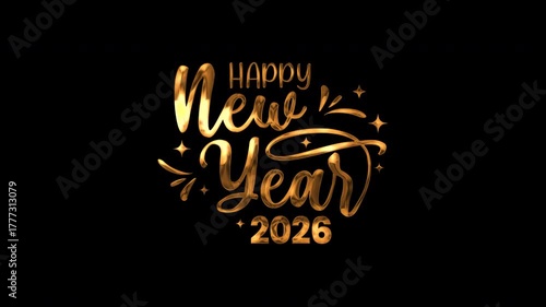 Happy new year 2026 lettering animation in golden, perfect for new years greeting cards, social media posts, and festive designs.