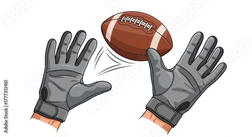 American Football Catch Hands with Gloves Reaching for the Ball american football