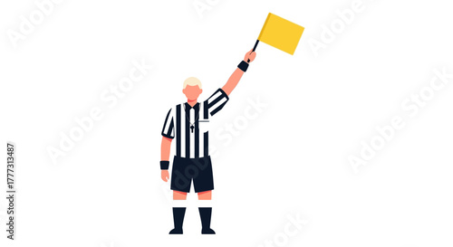 Referee Signals Foul Play with Yellow Flag Soccer Game Illustration american football