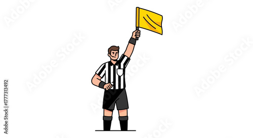 Soccer Referee Signaling Offside with Yellow Flag Cartoon Vector Illustration american football