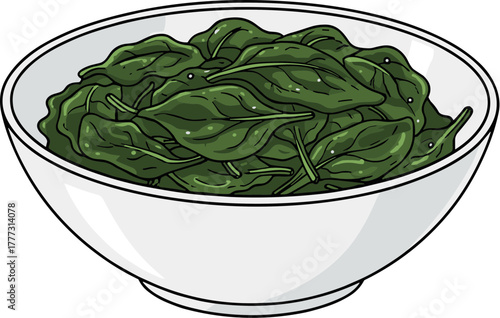 Cartoon Style Close Up Bowl of Fresh and Healthy Spinach