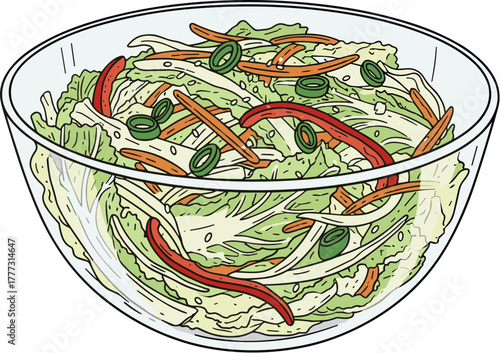 Hand Drawn Delicious Salad Bowl with Various Fresh Vegetable Ingredient