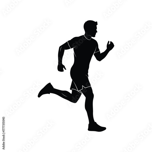 Dynamic running man silhouette vector illustration. athlete sprinting, exercising, fitness graphic isolated on white background, Vector