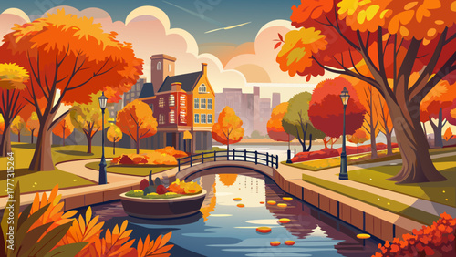 Very beautiful autumn view of Amstelpark, located between the Amstel River and Europaboulevard in Amsterdam, Netherlands, showcasing colorful fall foliage, walking paths, and serene natural scenery.