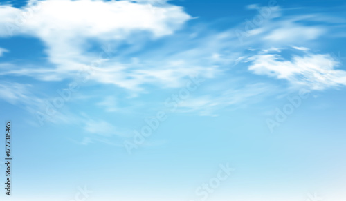 Realistic Blue sky background with fluffy white clouds.Nature landscape cloudy beautiful bright sunlight in summer or spring season. Abstract backdrop creates a clean, fresh, and uplifting atmosphere
