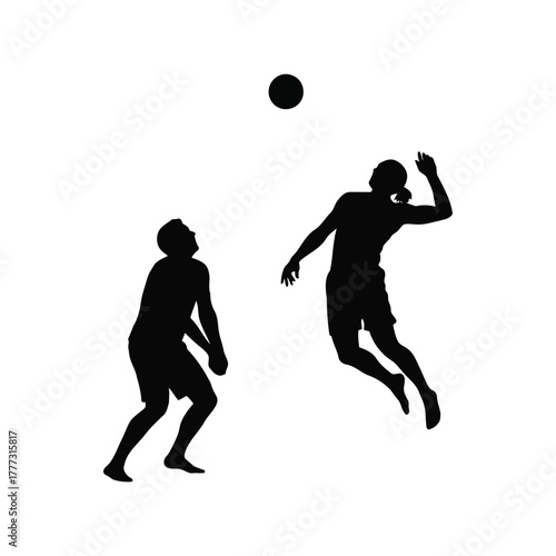Volleyball players silhouette vector illustration. dynamic action of spiking and serving ball. isolated on white background, Vector