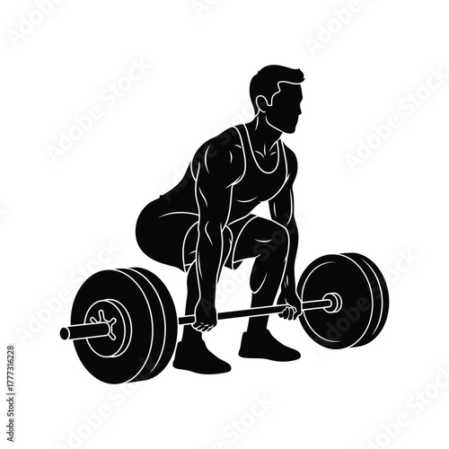 Strong man deadlifting barbell in gym silhouette vector   fitness and powerlifting icon isolated on white background, Vector