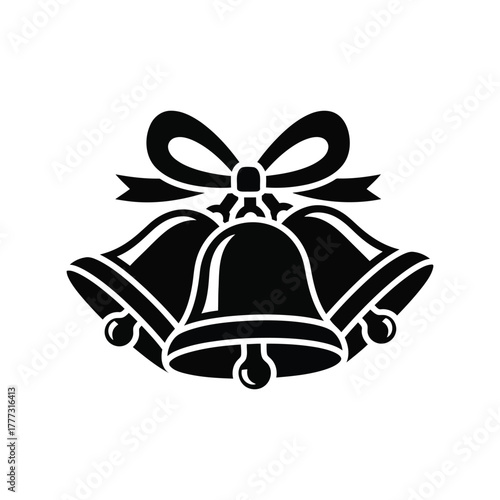 Festive christmas holiday bells with ribbon bow vector icon decoration element isolated on white background, Vector