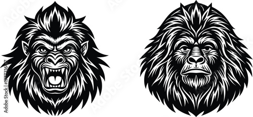 Bigfoot head silhouette vector on white background. Bigfoot head,