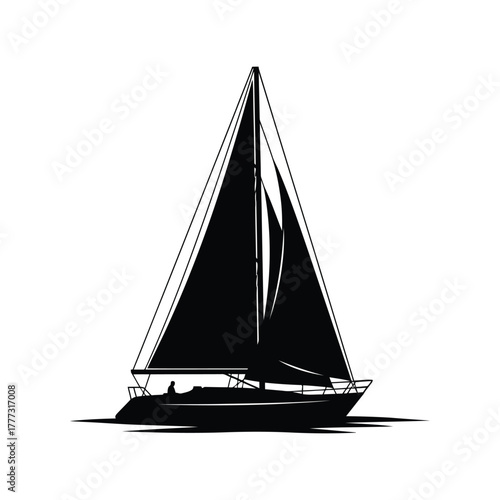 Sailboat silhouette vector illustration. classic yacht icon for nautical designs and travel. isolated on white background, Vector