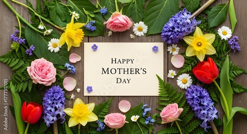 Mother's Day Floral Card on Rustic Wood