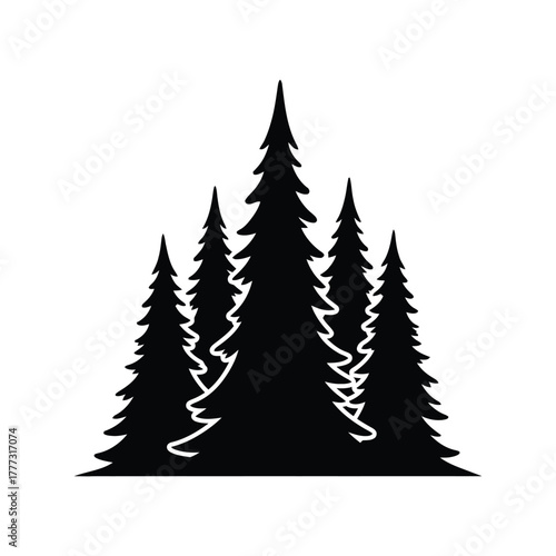 Pine tree forest silhouette vector illustration nature evergreen wood landscape graphic design isolated on white background, Vector