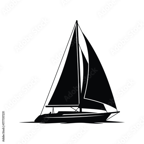 Sailing boat silhouette vector icon   nautical yacht symbol for marine & ocean design isolated on white background, Vector