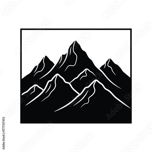 Stylized mountain peaks vector icon   minimalist outdoor adventure silhouette design isolated on white background, Vector