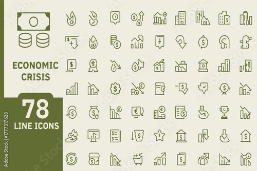 Economic Crisis and Finance Line Icons Set � Recession Business Vector Pack
