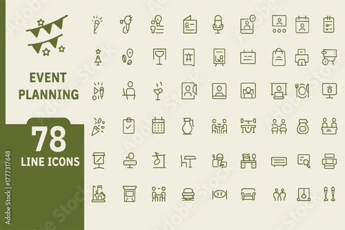 Event Planning and Management Line Icons Set � Celebration Vector Pack