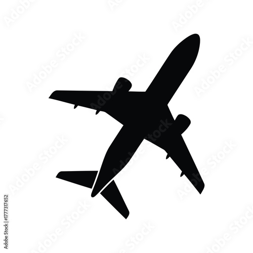 Commercial airplane silhouette icon vector. black flying aircraft symbol on white background. isolated on white background, Vector