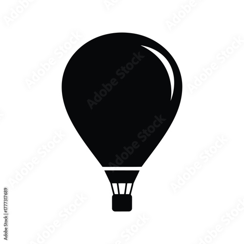 Hot air balloon icon silhouette   minimal travel adventure flight symbol graphic isolated on white background, Vector