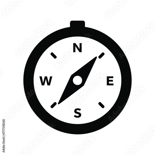 Minimalist compass icon for navigation direction orientation travel exploration isolated on white background, Vector
