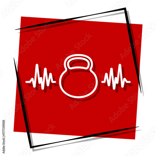 pulse, red banner in a frame. Vector illustration on a white background.