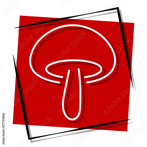 mushroom, red banner in a frame. Vector illustration on a white background.