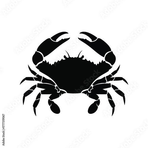 Bold crab silhouette vector icon: marine seafood design element for ocean life graphics isolated on white background, Vector