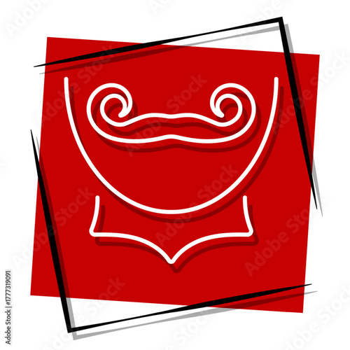 mustache, red banner in a frame. Vector illustration on a white background.