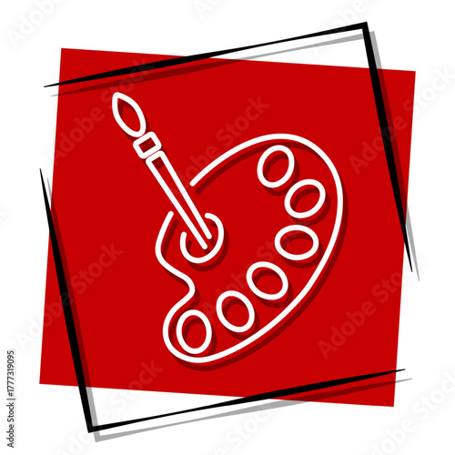 palette, red banner in a frame. Vector illustration on a white background.