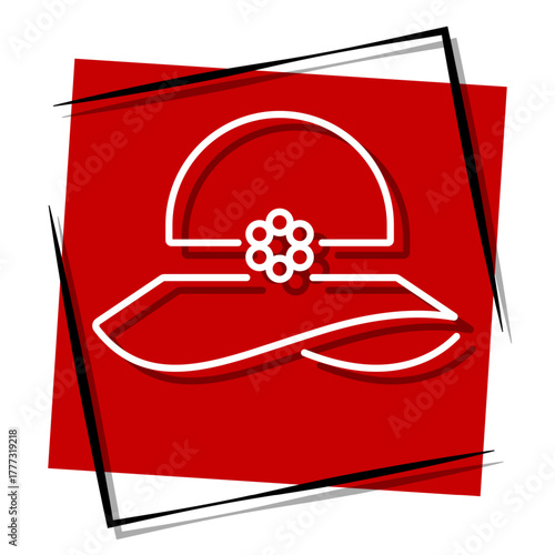 pamela hat, red banner in a frame. Vector illustration on a white background.