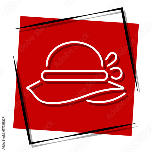 pamela hat, red banner in a frame. Vector illustration on a white background.