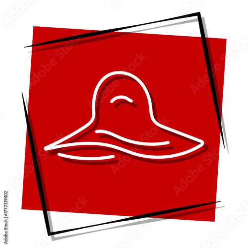 pamela hat, red banner in a frame. Vector illustration on a white background.