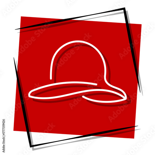 pamela hat, red banner in a frame. Vector illustration on a white background.