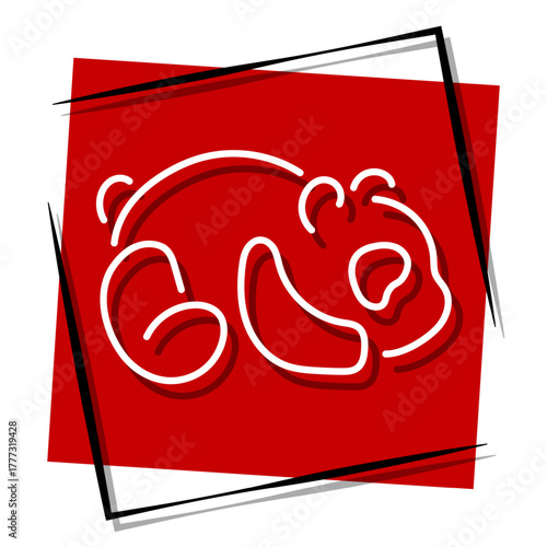 panda, red banner in a frame. Vector illustration on a white background.