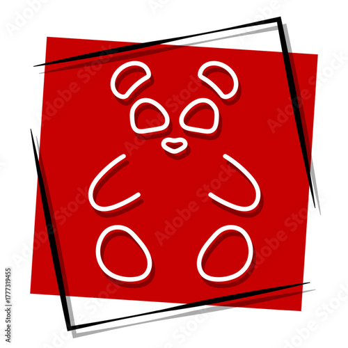 panda, red banner in a frame. Vector illustration on a white background.