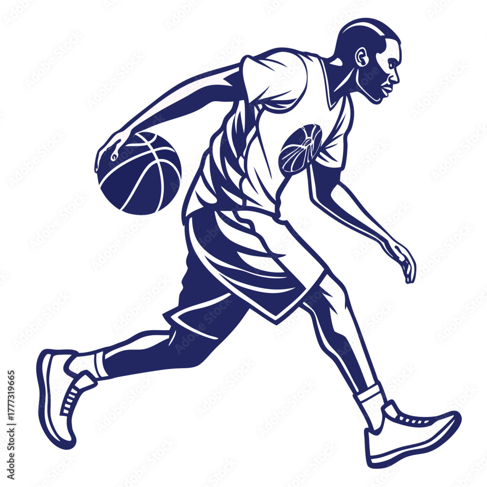 Fototapeta premium Basketball Player Dribbling Ball Vector Illustration in Action Pose