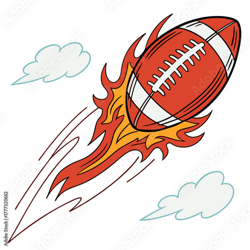 Flaming American Football Vector with Fire and Smoke Trail