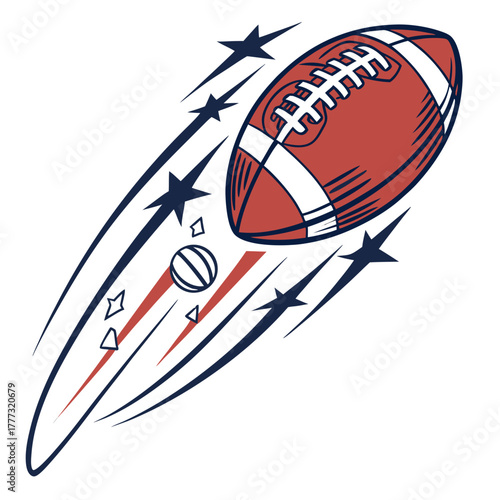 Flying American Football with Speed Streaks and Stars