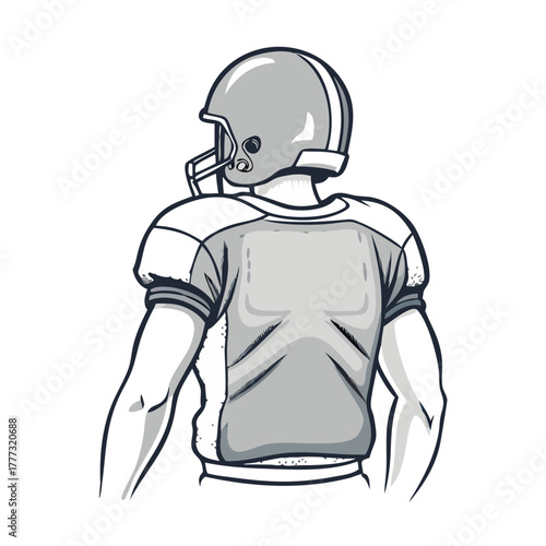 Back View of American Football Player in Uniform and Helmet