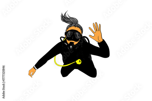 Scuba diver waving hand illustration