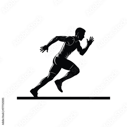 Dynamic runner silhouette vector   sprinting athlete for sport, fitness & race design isolated on white background, Vector