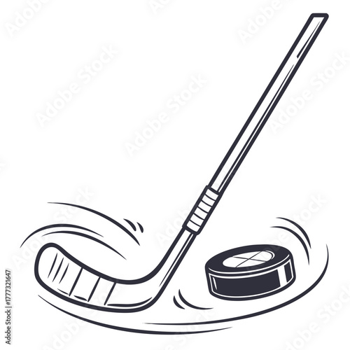 Hockey Stick and Puck - Ice Hockey Action Vector Icon