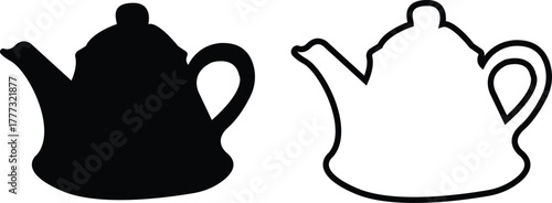 Teapot icon set flat, outline styles. Vintage and modern tea kettles, classic and contemporary designs, vectors illustration for café menu, kitchen decoration, restaurant branding, beverage packaging.
